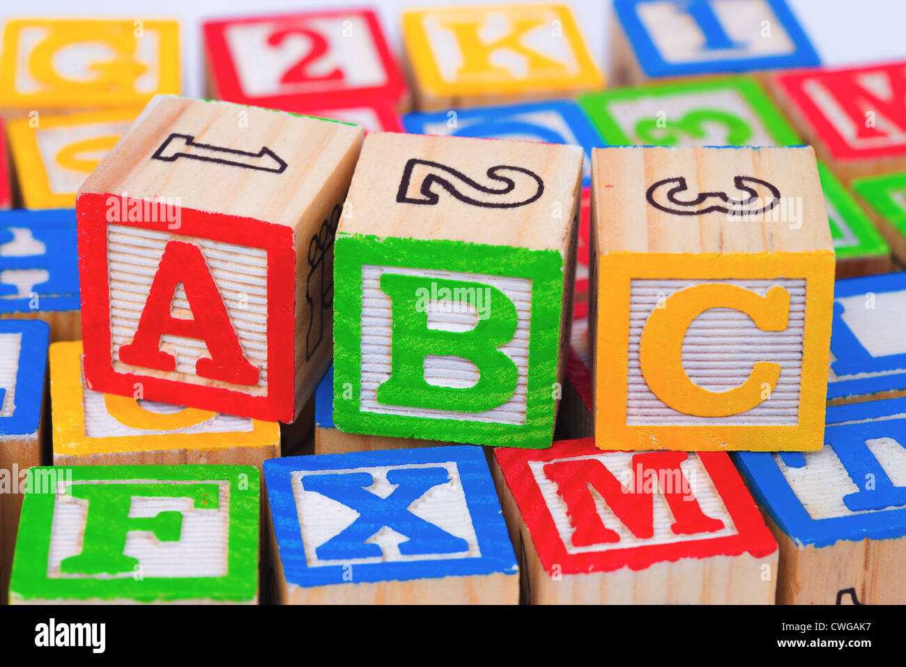 Bloques infantiles ortografía ABC Foto de stock