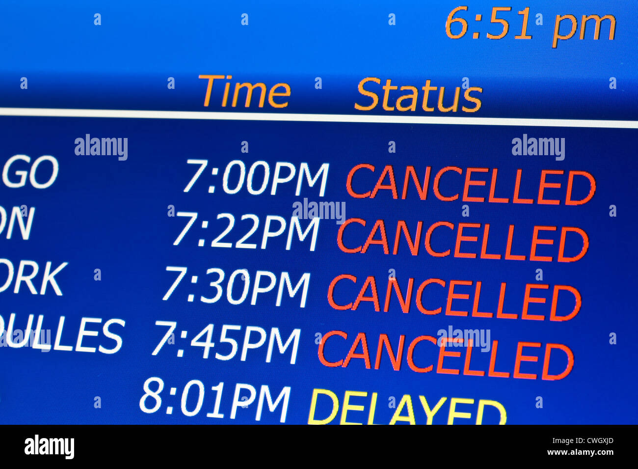 Los vuelos cancelados en el aeropuerto Foto de stock