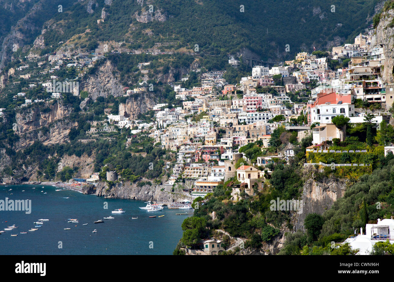 Panorama de la costa de Amalfi, Positano, Campania, Italia Foto de stock