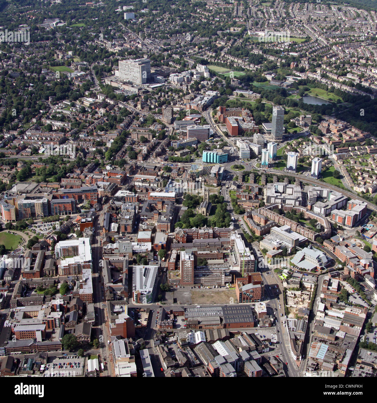Vista aérea de la Universidad de Sheffield del este mirando al oeste Foto de stock