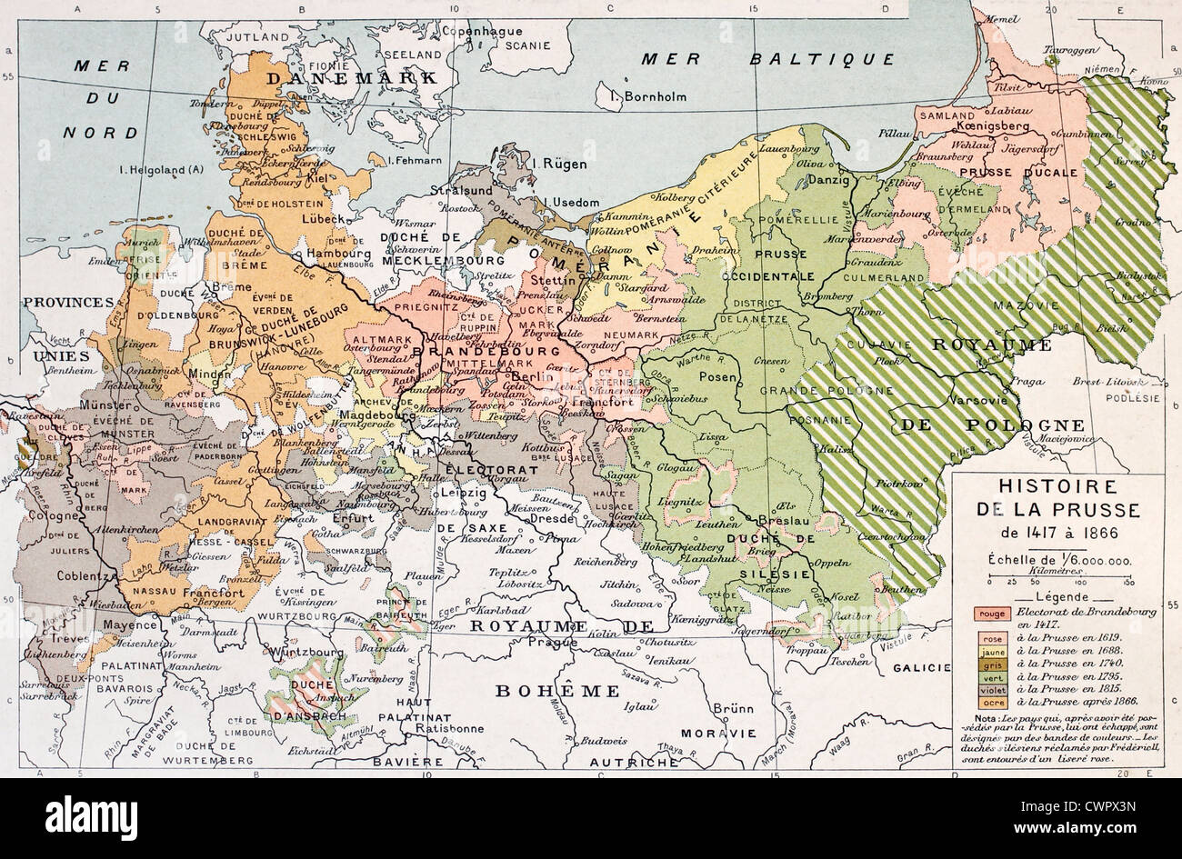Mapa de desarrollo histórico de Prusia. Foto de stock