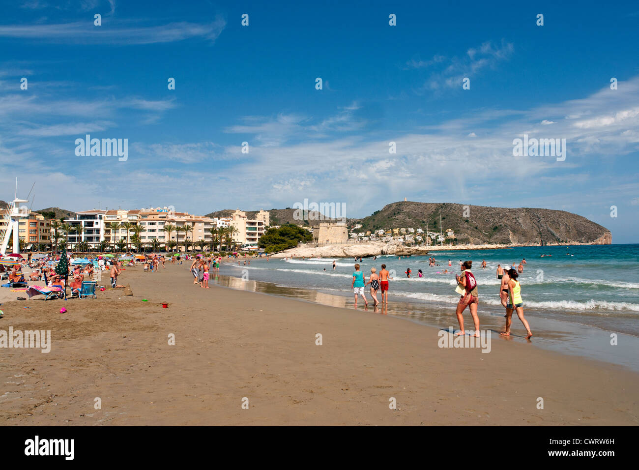 La playa Platgetes, Moraira en la Costa Blanca, España Foto de stock