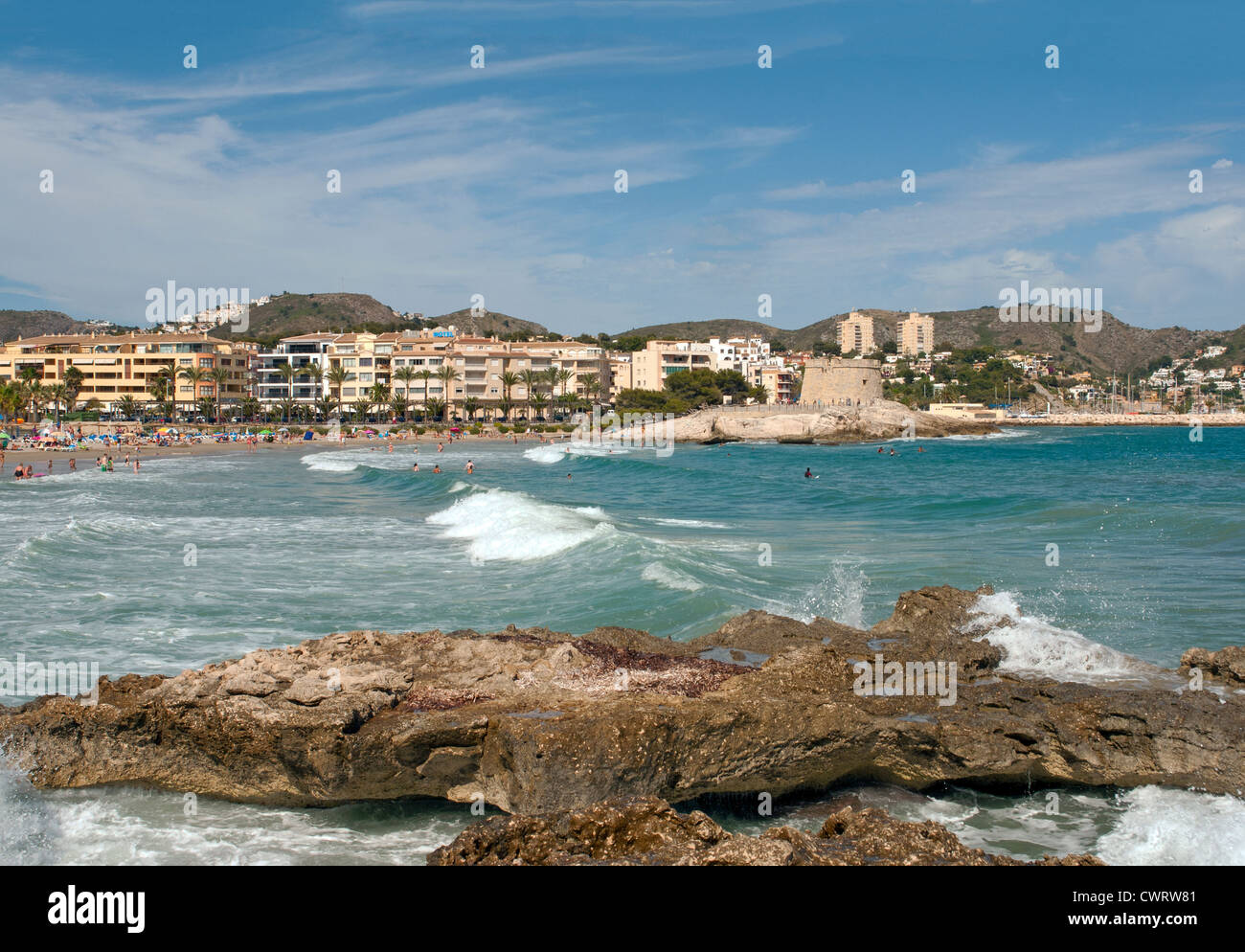 La playa Platgetes, Moraira en la Costa Blanca, España Foto de stock