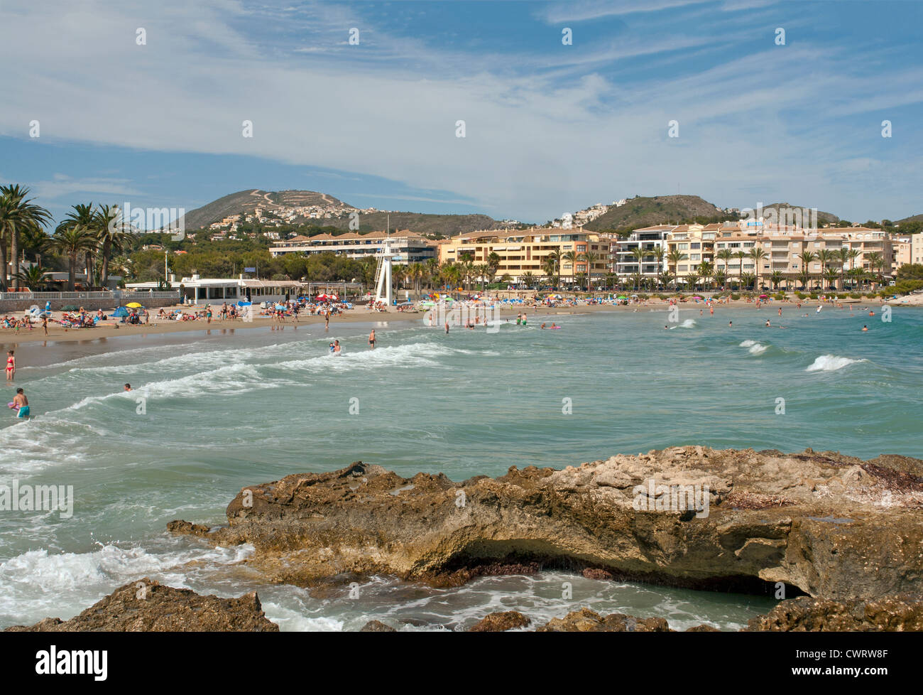 La playa Platgetes, Moraira en la Costa Blanca, España Foto de stock