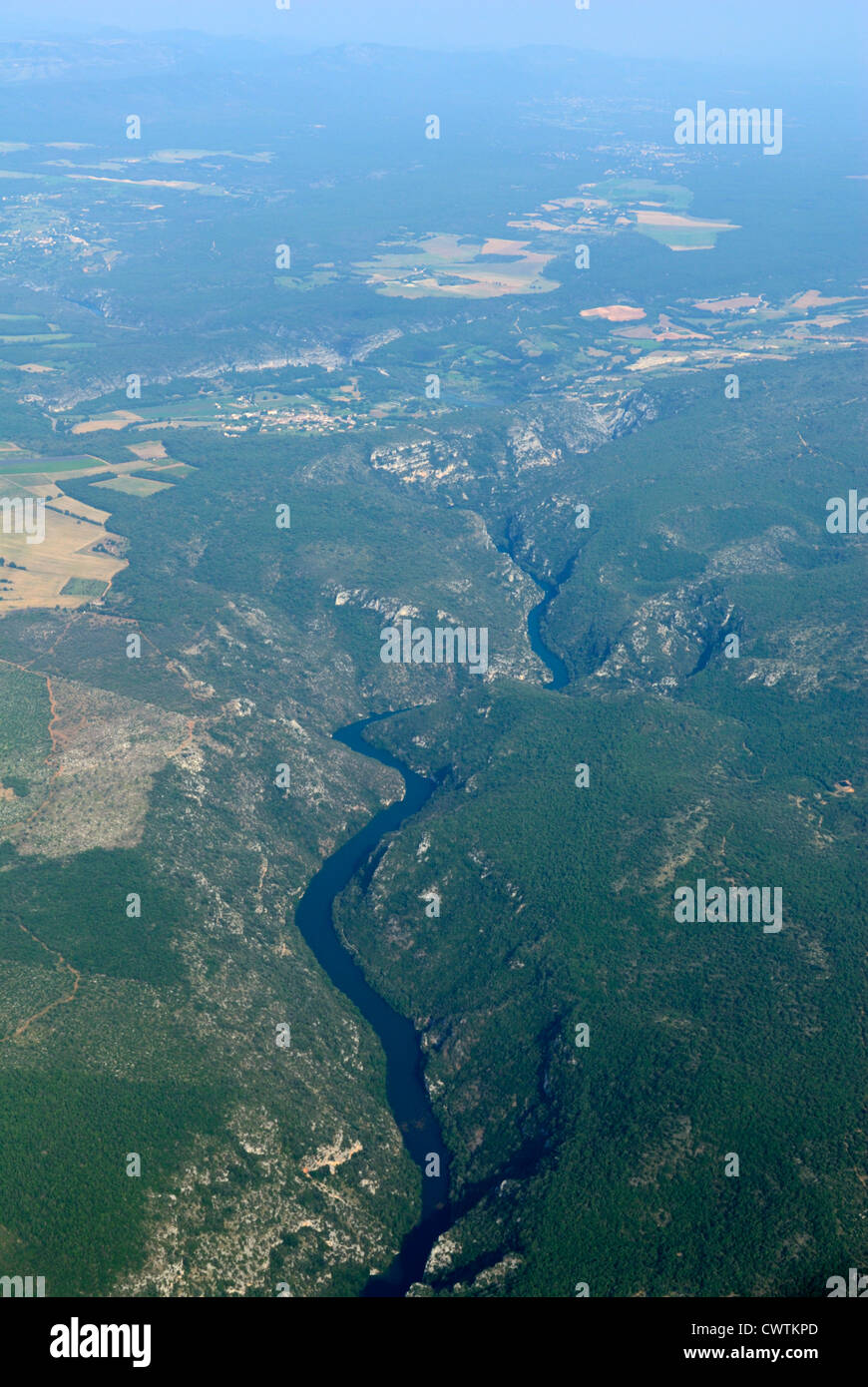 Vista aérea de basses gorges du Verdon, cerca Quinson, Alpes de Haute Provence, Francia Foto de stock