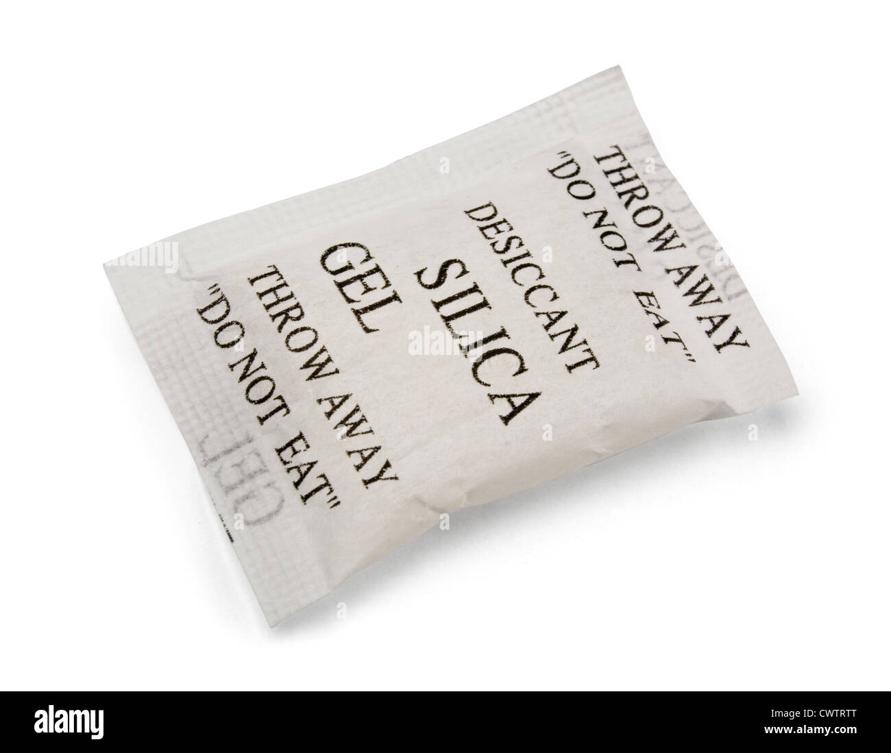 Paquete de papel de gel de sílice aislado en blanco Foto de stock