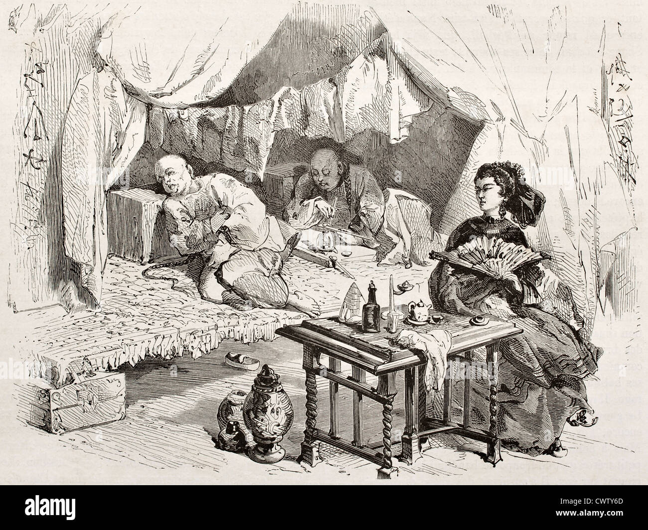 Ilustración antigua de fumadores de opio Foto de stock