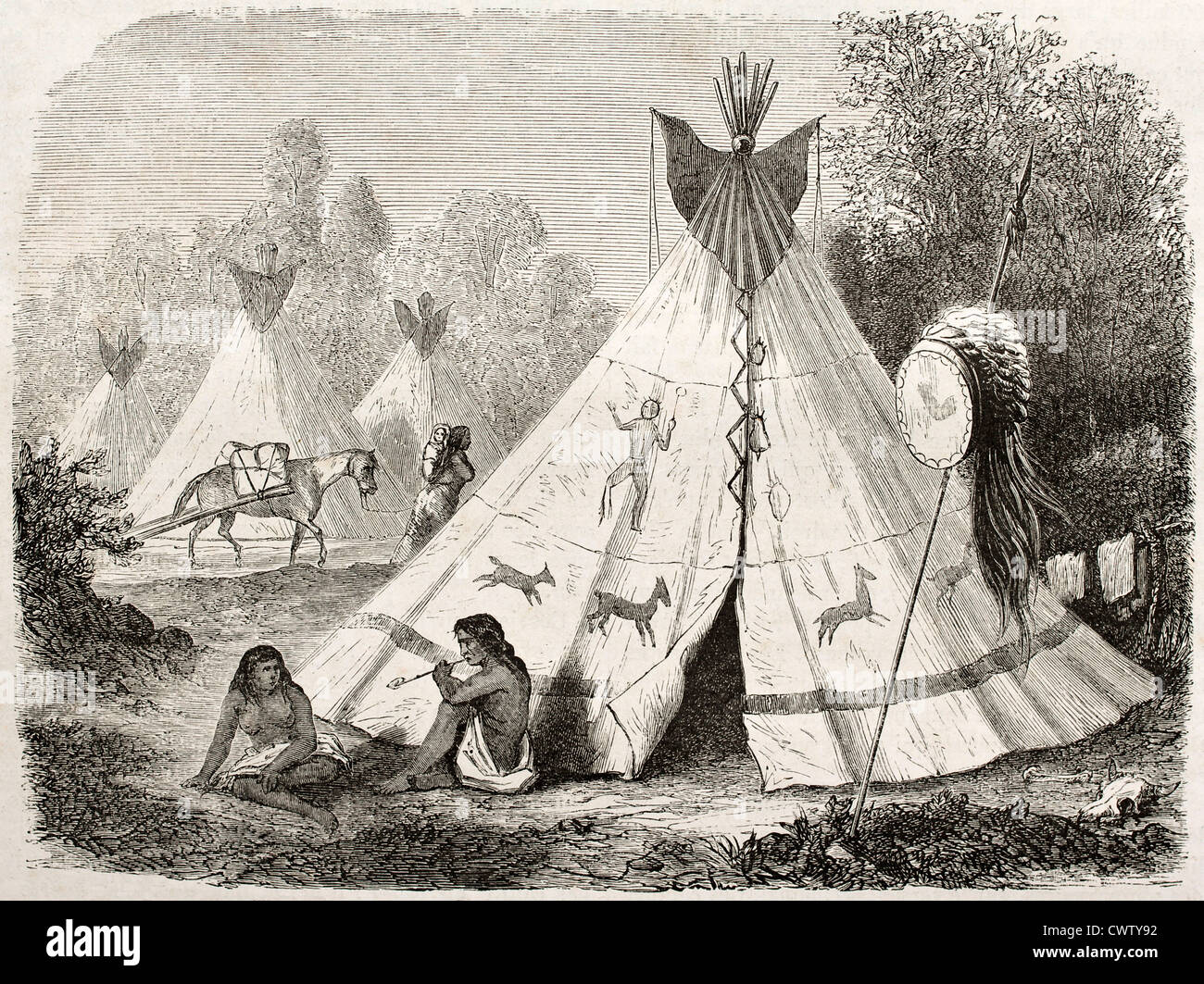 Tepee en Comanche Native American camp Foto de stock