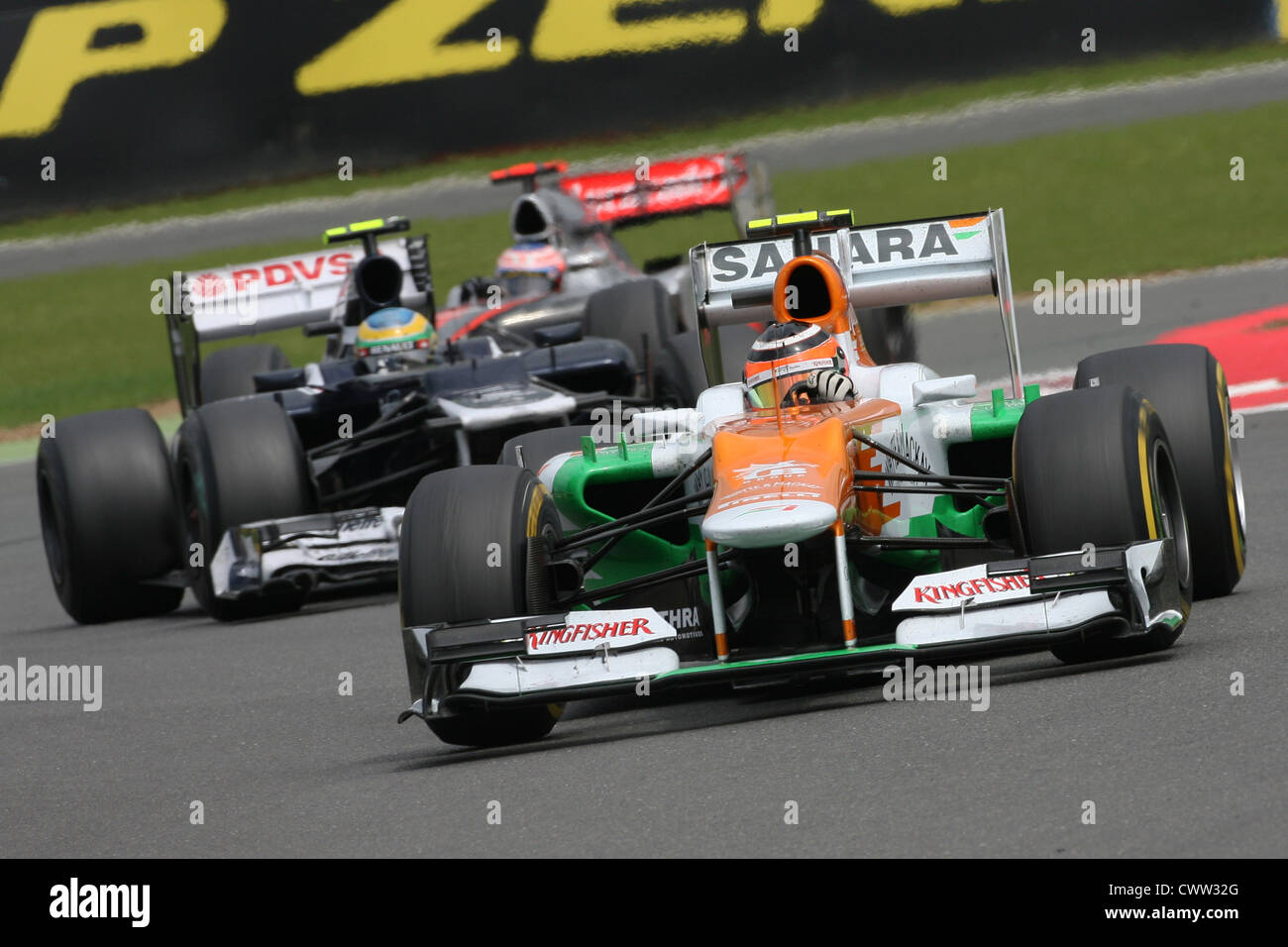 Nico Hulkenberg, Force India, acción, Gran Premio de Gran Bretaña en Silverstone, Reino Unido. Fórmula Uno Foto de stock