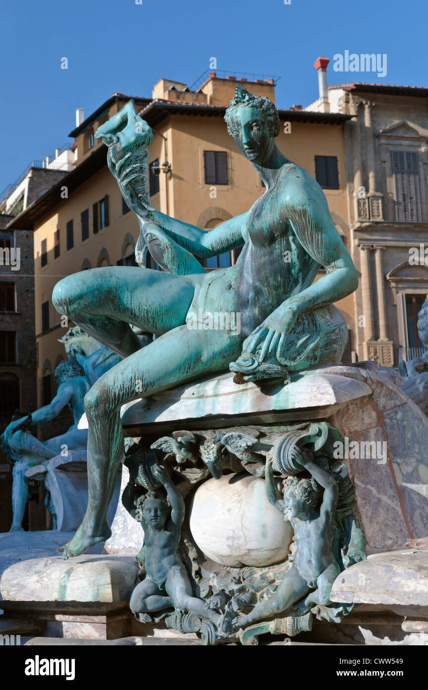 Fuente de Neptuno, la Piazza della Signoria de Florencia Toscana Italia Foto de stock