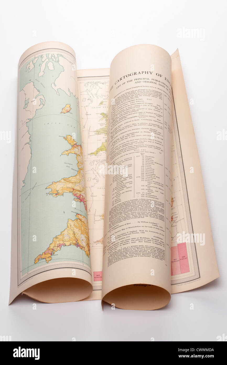 Cartografía plegada viejo mapa de Inglaterra. Sólo editorial Foto de stock