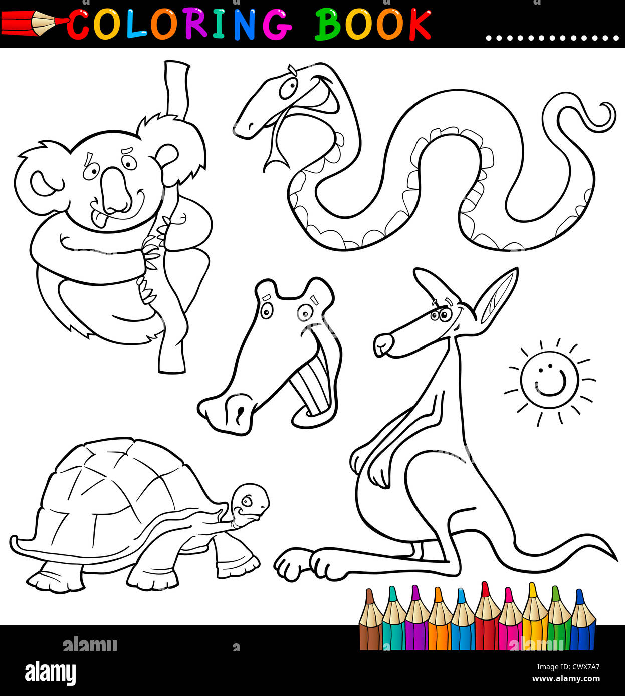 Libro para colorear o página Cartoon Ilustración de gracioso animales  salvajes para niños Fotografía de stock - Alamy