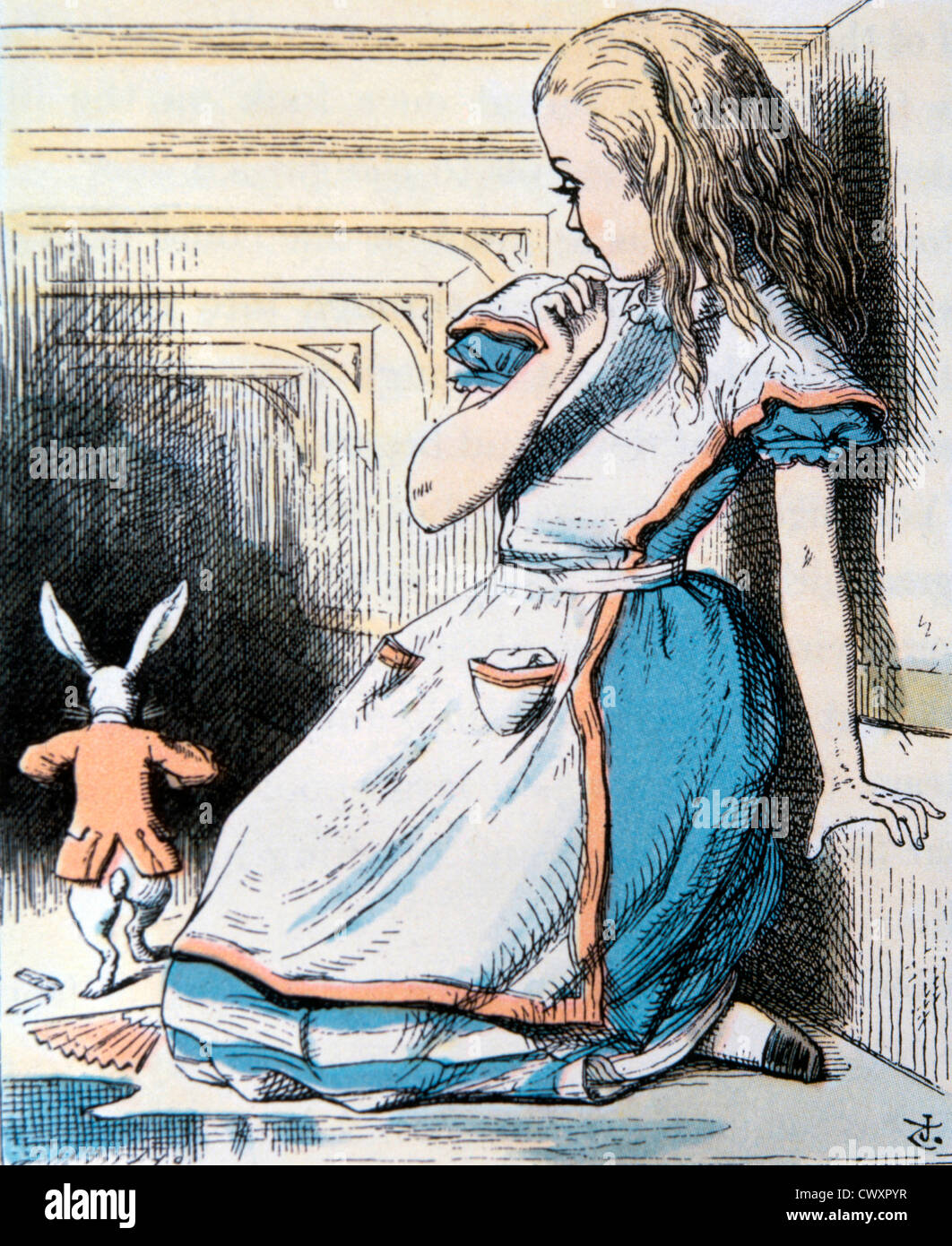 La piscina de lágrimas, la aventura de Alicia en el país de las Maravillas, Lewis Carroll, Hand-Colored ilustración, 1865. Foto de stock