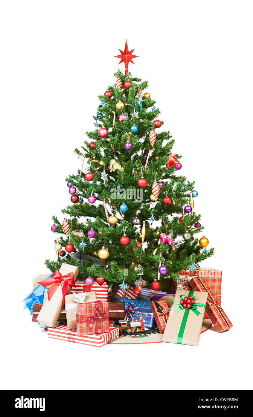 Hermoso árbol de navidad aisladas sobre fondo blanco - Foto de estudio Foto de stock