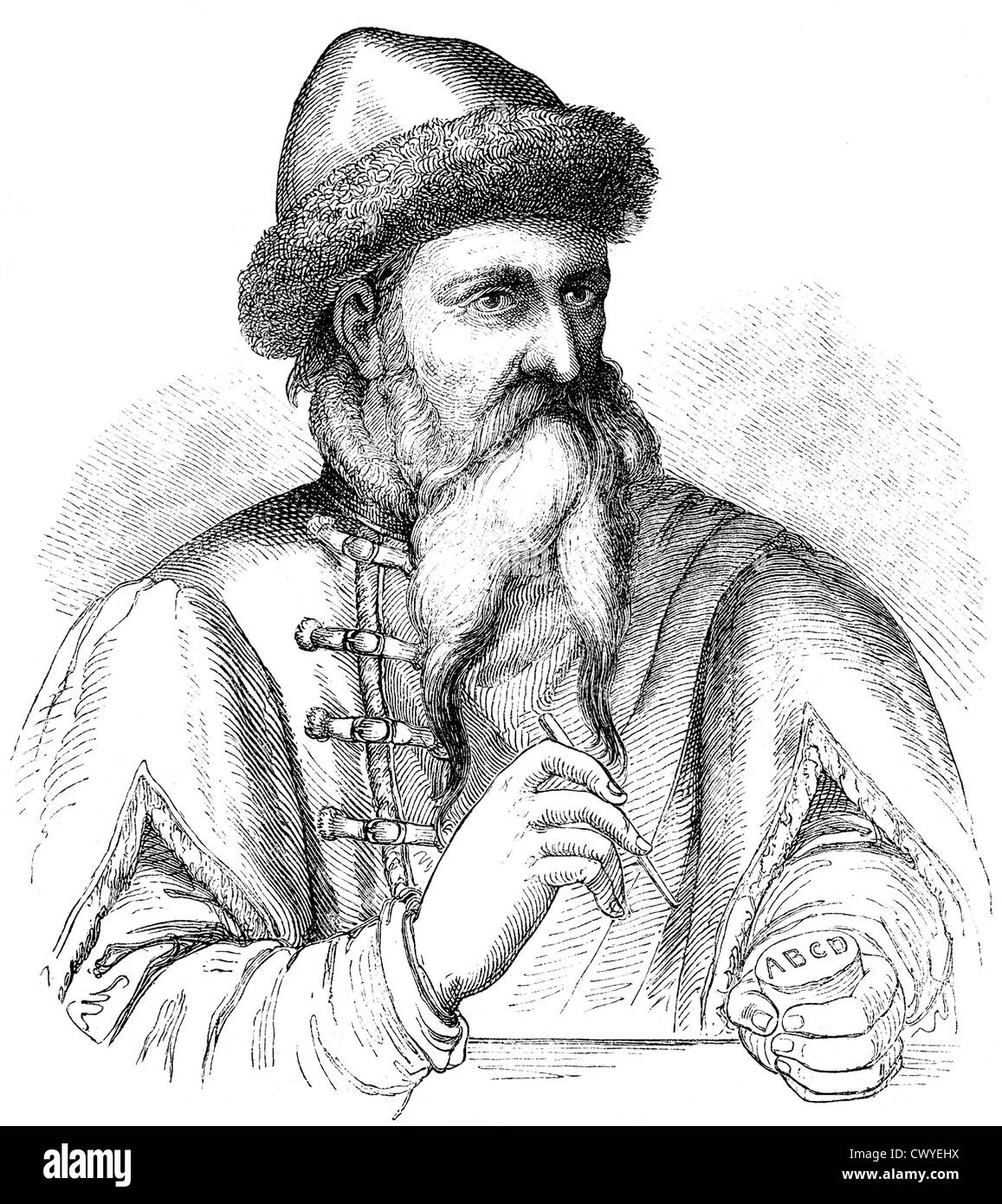 Johannes Gutenberg, circa 1400 - 1468, inventor de la imprenta con tipos móviles de metal y la imprenta Foto de stock