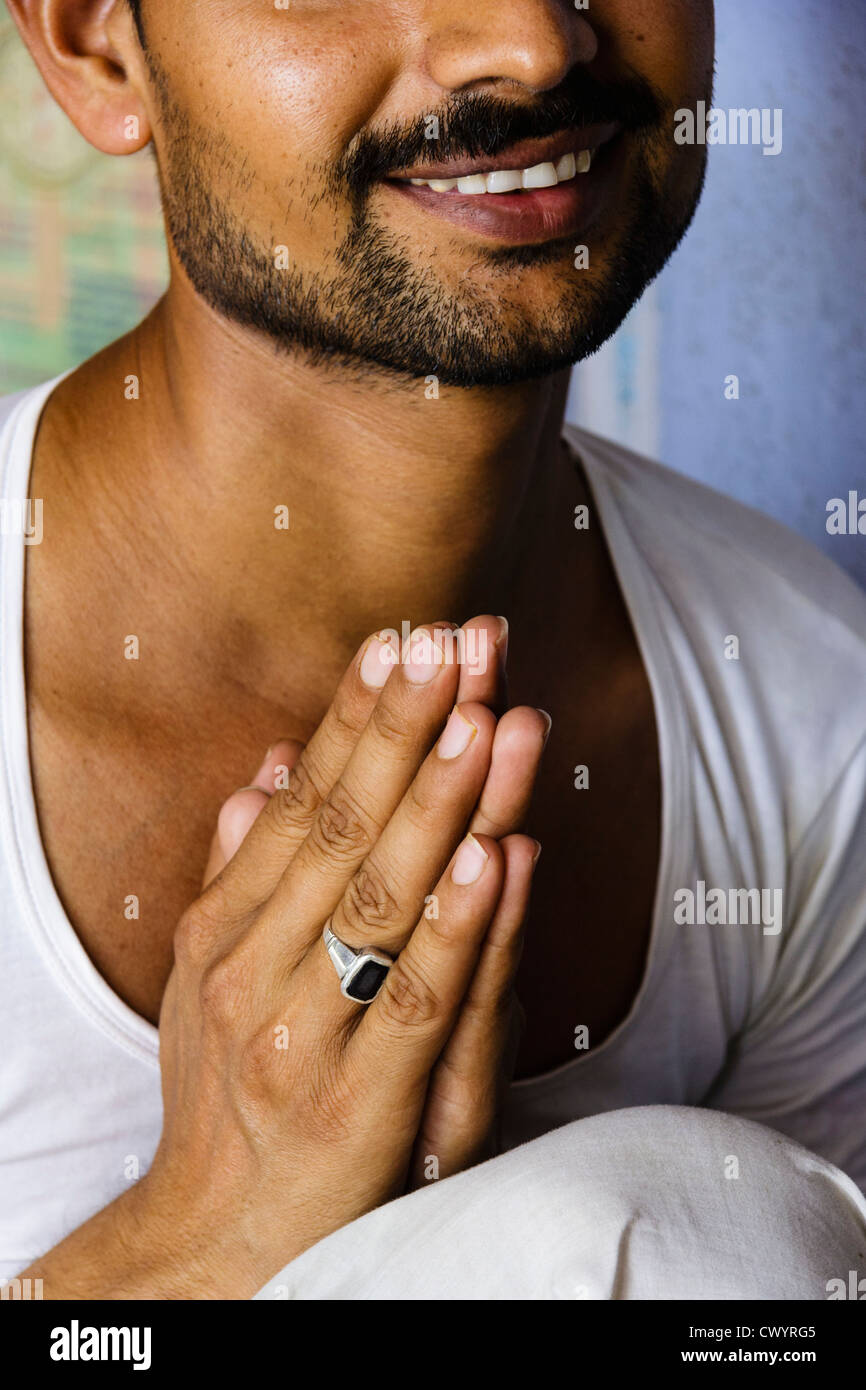 Jain retrato monje haciendo namaste gesto. Sarnath India Foto de stock