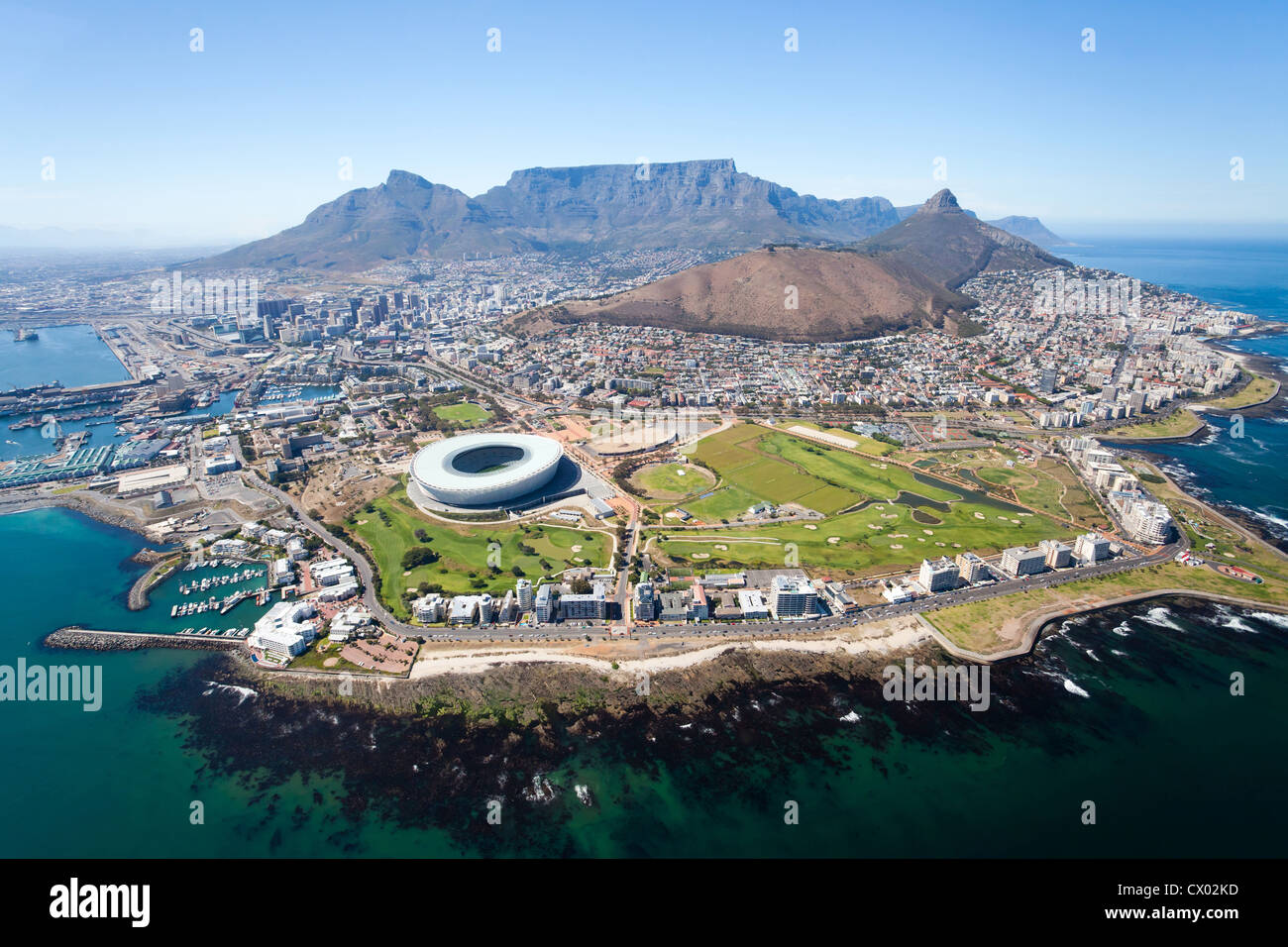 Vista aérea general de Ciudad del Cabo, Sudáfrica. Foto de stock