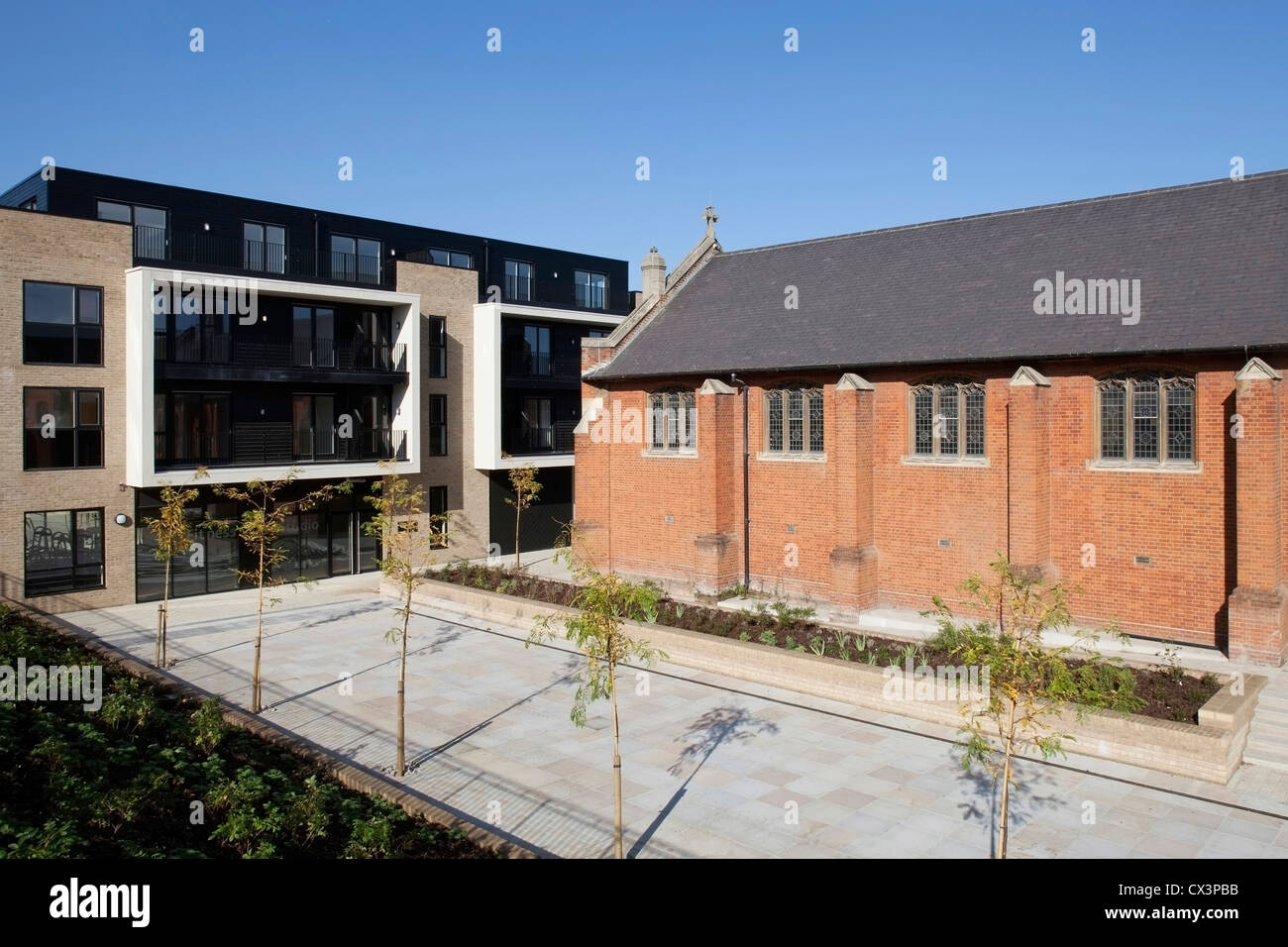 Real Academia Militar, Londres, Reino Unido. Arquitecto: John McAslan & Partners, 2012. Vista de nuevos apartamentos en la academia Foto de stock