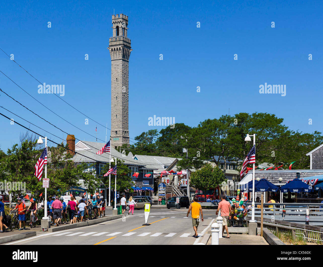 El Pilgrim Monument tower, Provincetown, en Cape Cod, Massachusetts, EE.UU. Foto de stock