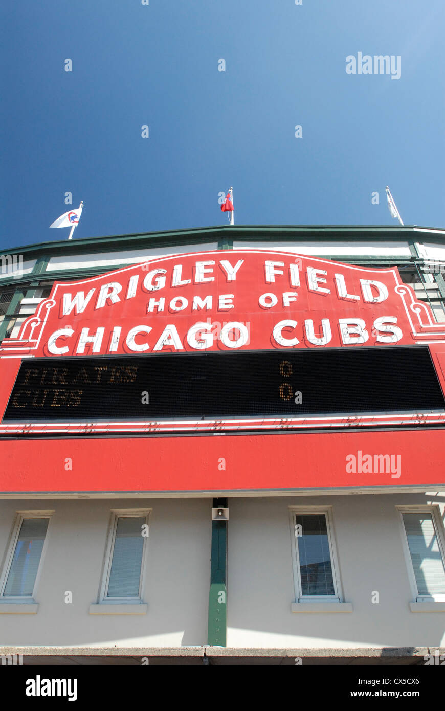 Equipo de Cachorros de Chicago, Wrigley Field, el estadio de béisbol de signo, Chicago, Illinois Foto de stock