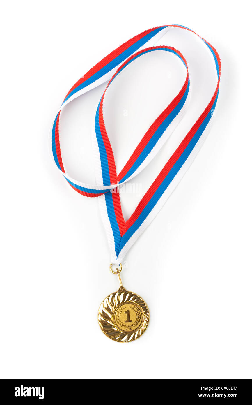 Medalla de Oro aislado en blanco Foto de stock