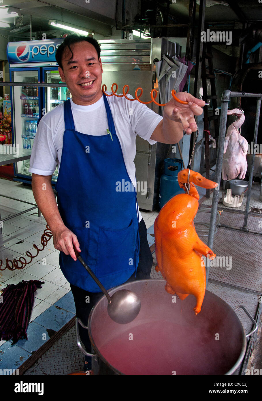 Cocinar Pato Pekín Tailandia Bangkok Chinatown Restaurante Chino Foto de stock
