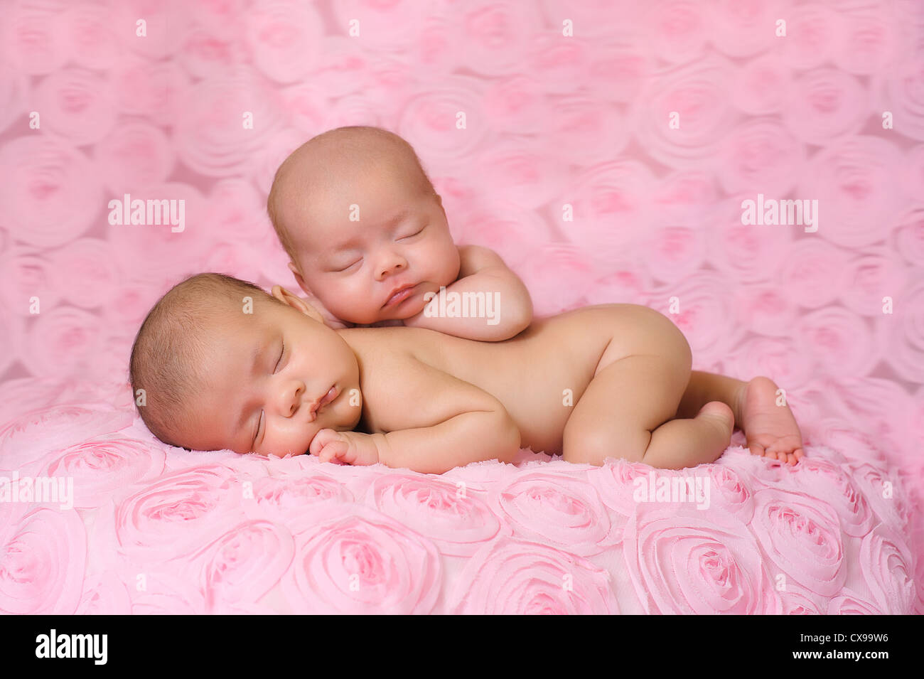 Gemelo Fraterno Bebe Recien Nacido Ninas Durmiendo En Rosa Rosa De