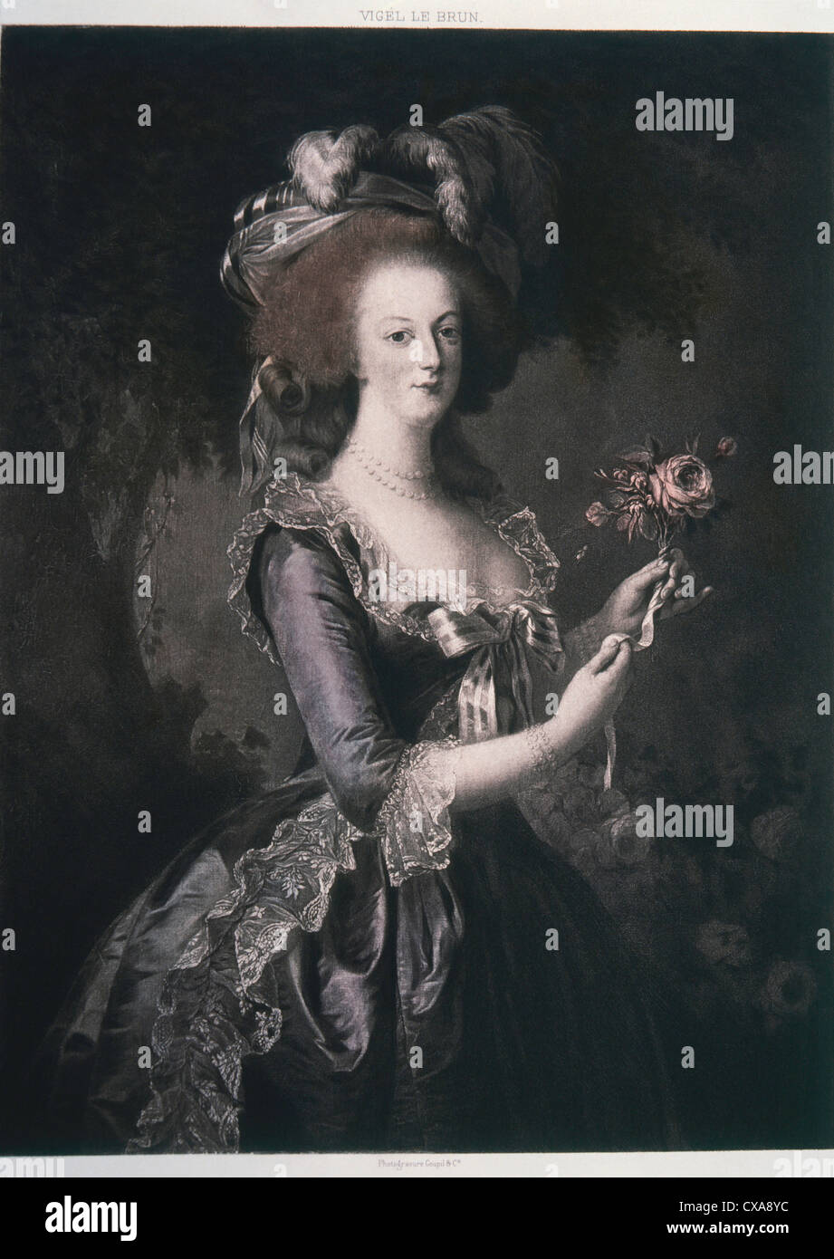 Marie Antoinette (1755-17930) Reina de Francia, esposa de Luis XVI, grabado Coloreado a mano Foto de stock