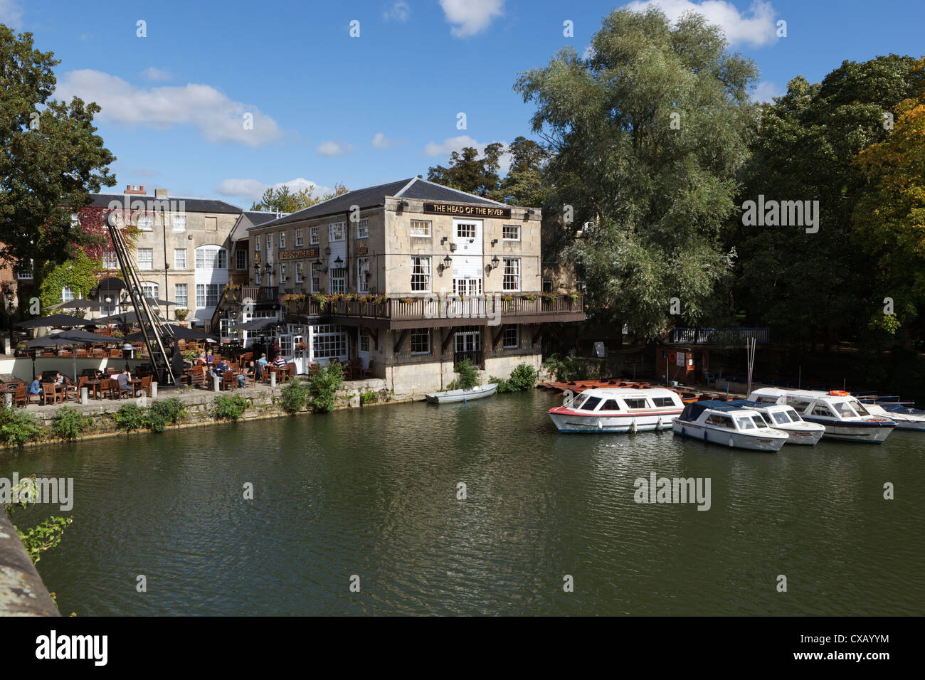 La cabecera del río pub junto al río Támesis, Oxford, Oxford, Inglaterra, Reino Unido, Europa Foto de stock