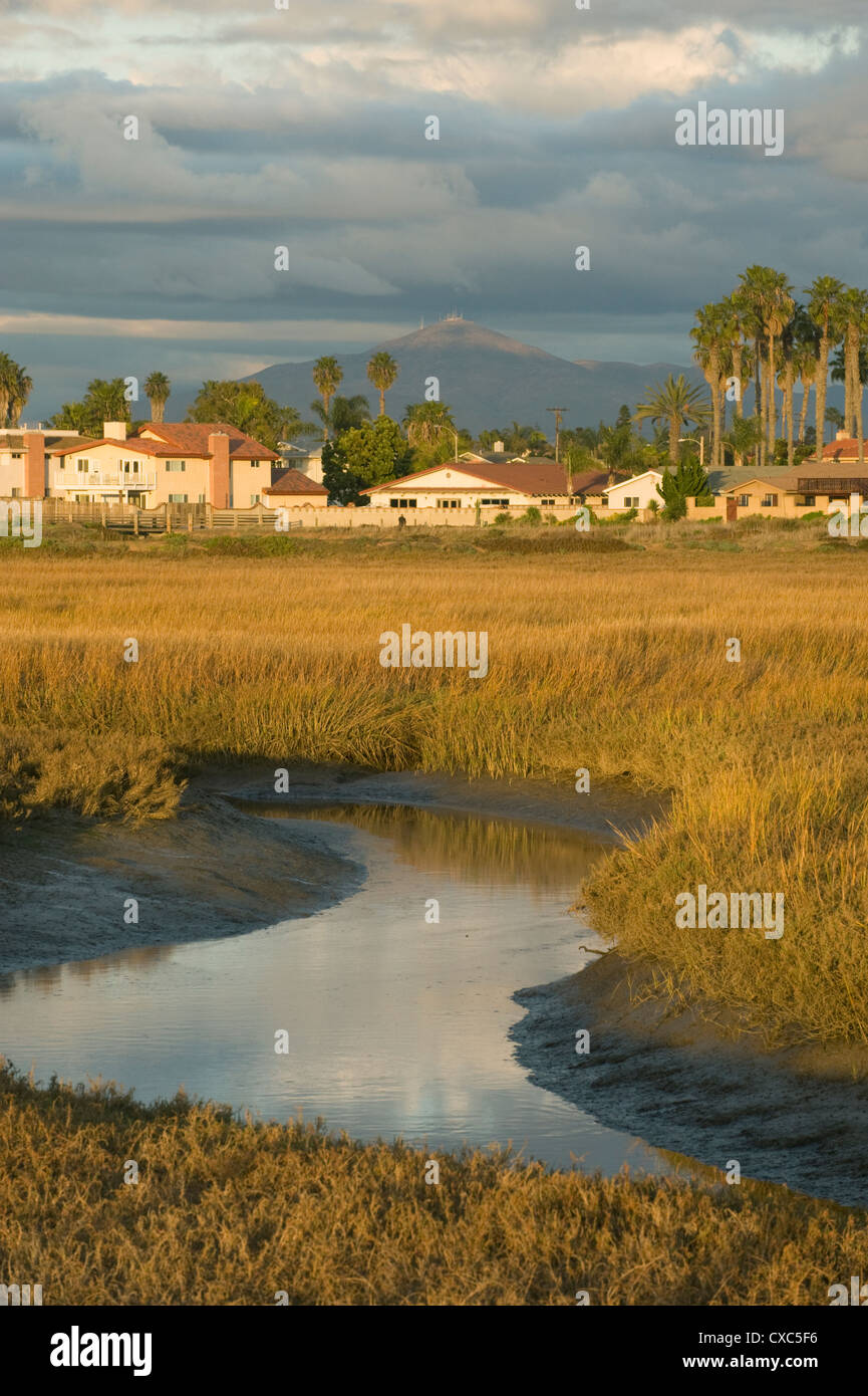 Casas junto al estuario del río Tijuana, zona de San Diego, California Foto de stock