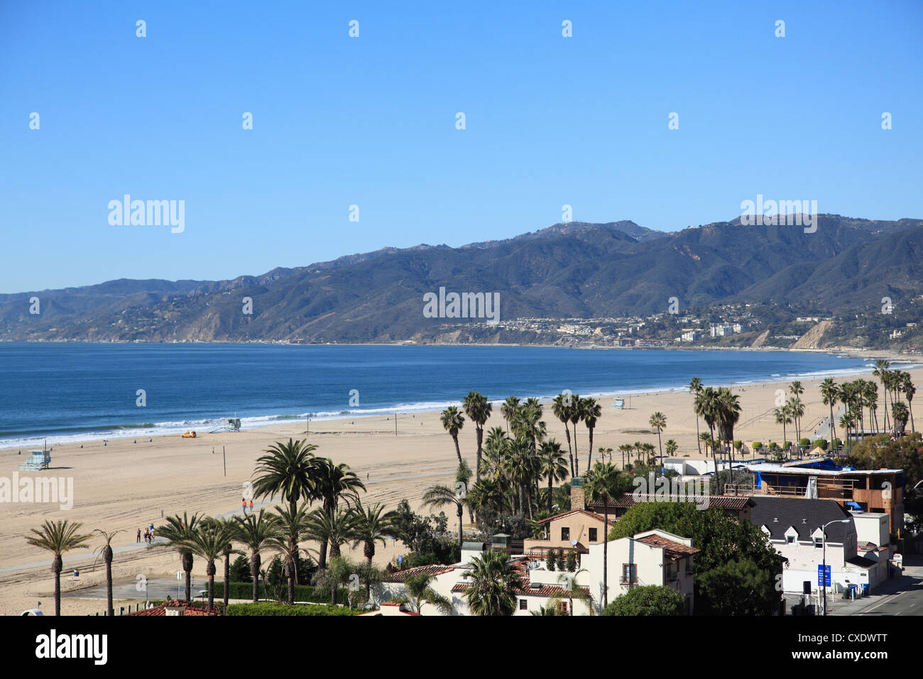Beach, Santa Mónica, Montañas Malibú, Los Ángeles, California, Estados Unidos. Foto de stock