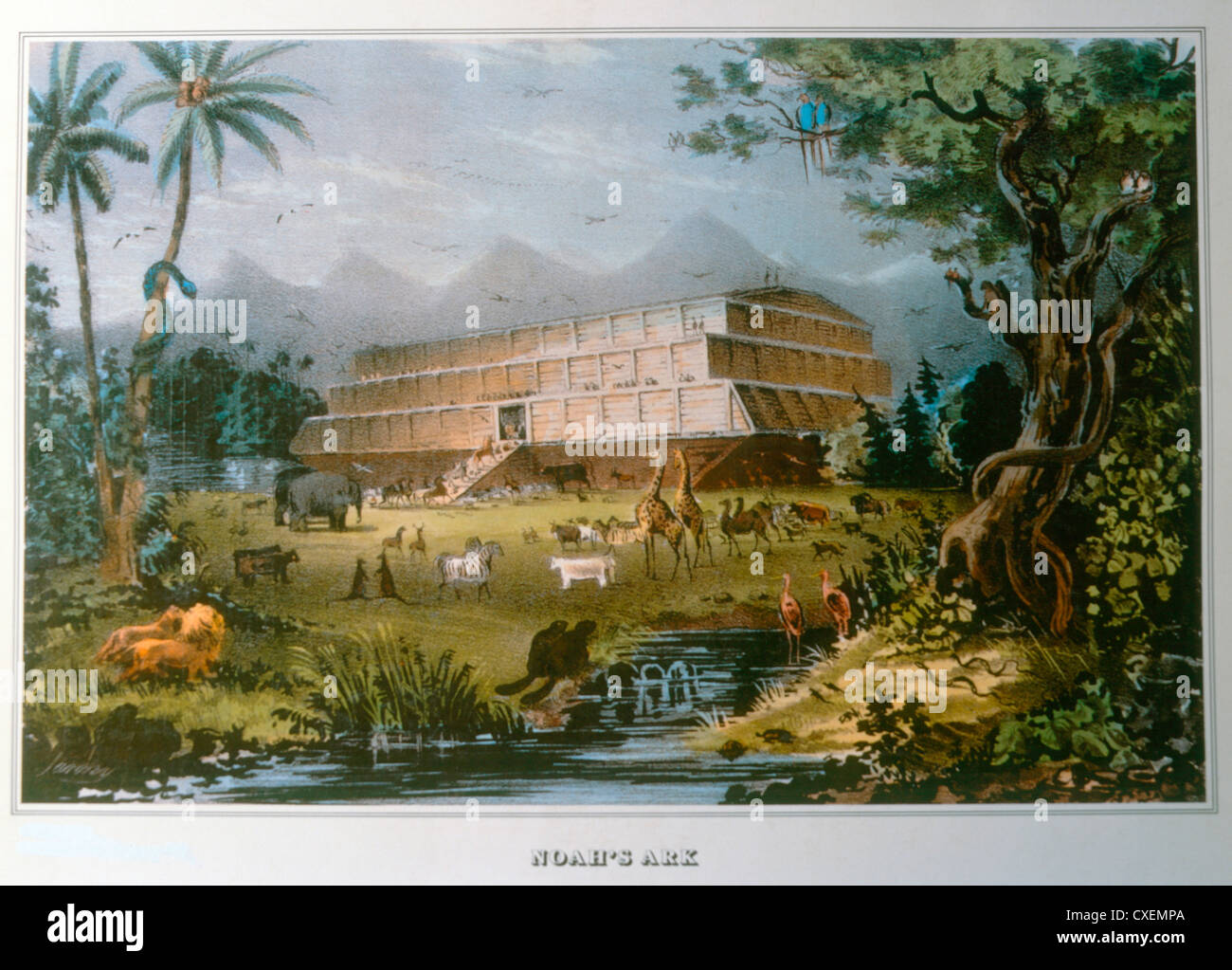 Litografía de Noahs Ark-Inspired desde una pintura de Napoleon Sarony Foto de stock