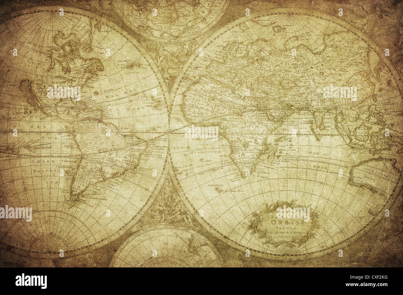 Vintage mapa del mundo 1675 Foto de stock