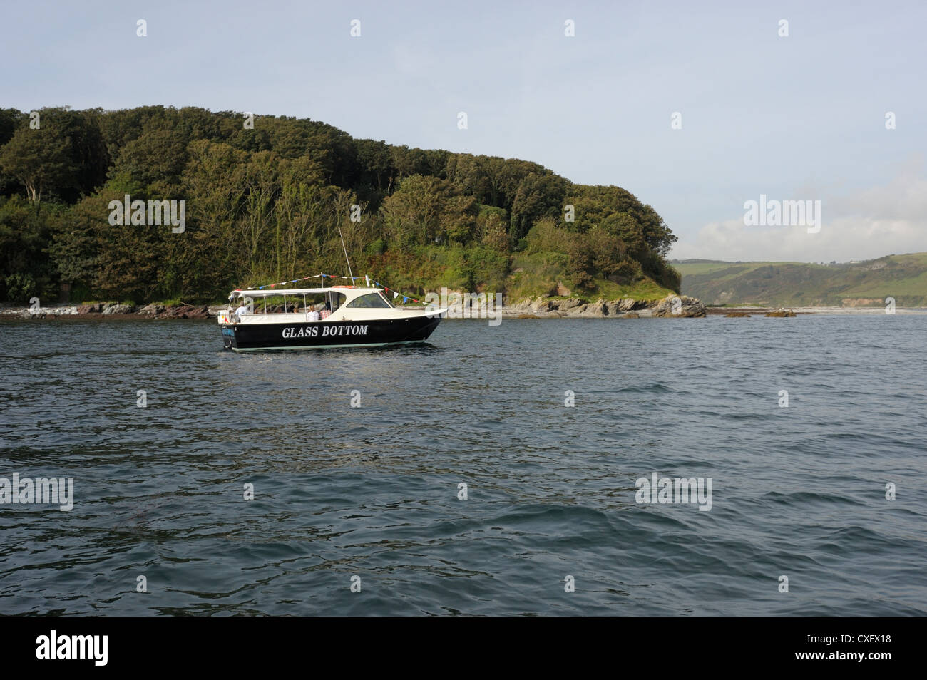 Viaje en barco con fondo de cristal para St Georges Island, Looe Foto de stock