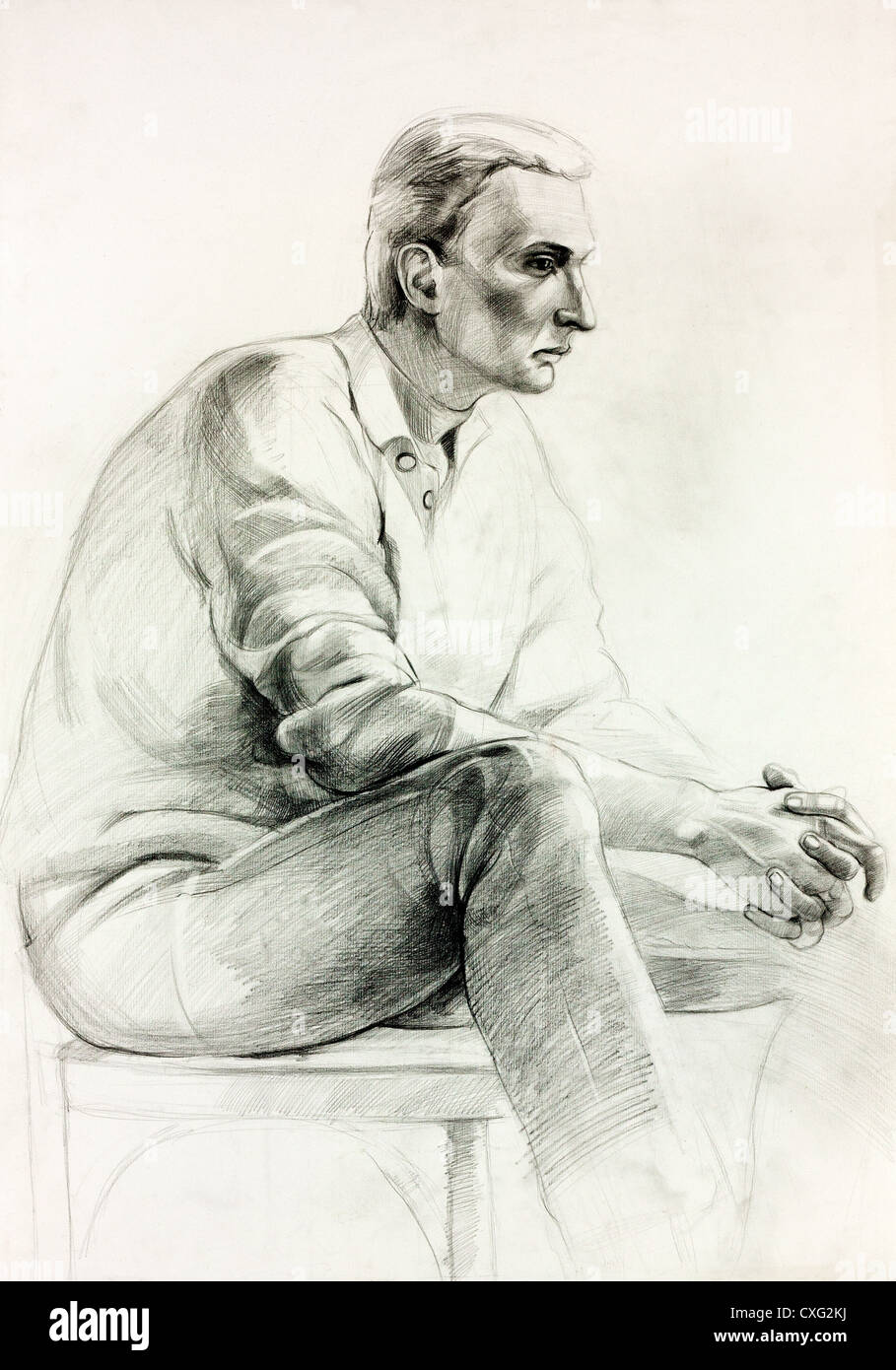Pastel original o carboncillos, dibujado a mano y la pintura o el trabajo  boceto de un hombre sentado en una  composición Fotografía de  stock - Alamy