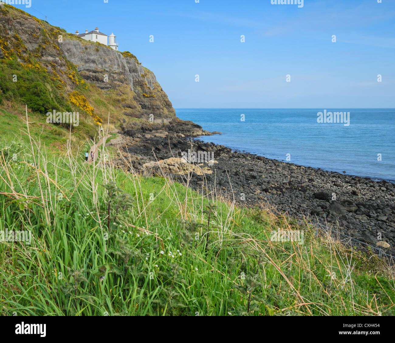 Una hermosa escena costera irlandesa del condado de Antrim, Irlanda del Norte Foto de stock