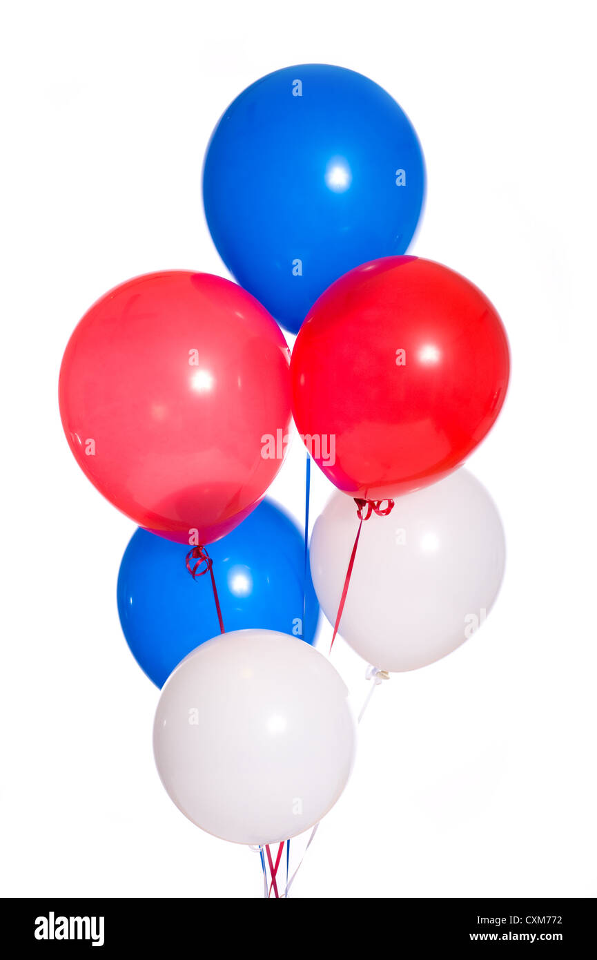 Rojo, globos blancos y azules sobre un fondo blanco Fotografía de stock -  Alamy
