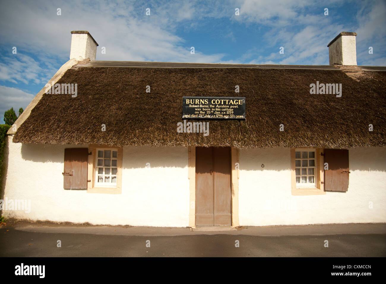 El lugar de nacimiento del poeta escocés Robert Burns en Murdoch's Lone, Alloway. Ayr. Ocs 8610 Foto de stock