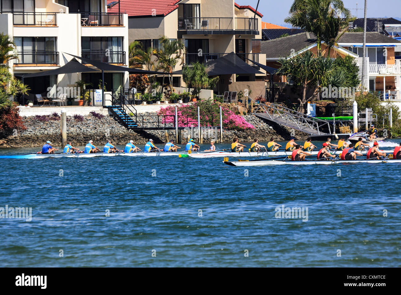 Universidad río remo regata para trofeos Surfers Paradise Queensland Foto de stock