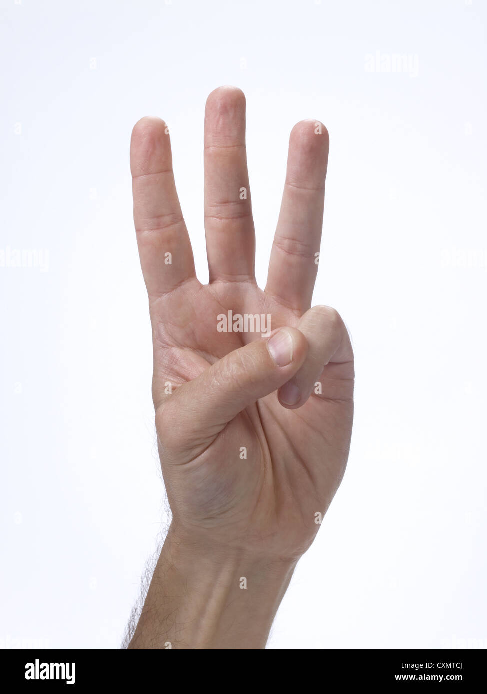 Gesto de mano con tres dedos Foto de stock