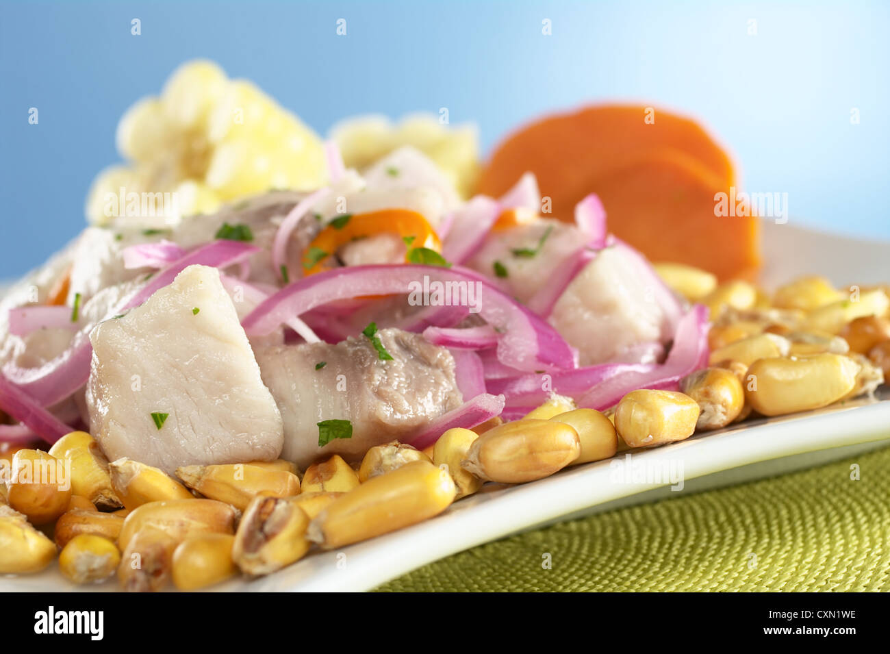 Estilo peruano ceviche de pescado mahimahi raw (en español perico