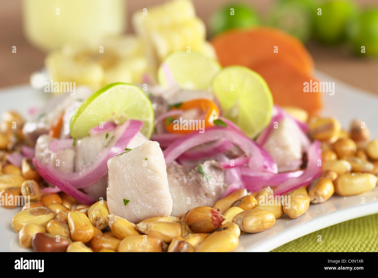 Estilo peruano ceviche de pescado mahimahi raw (en español perico