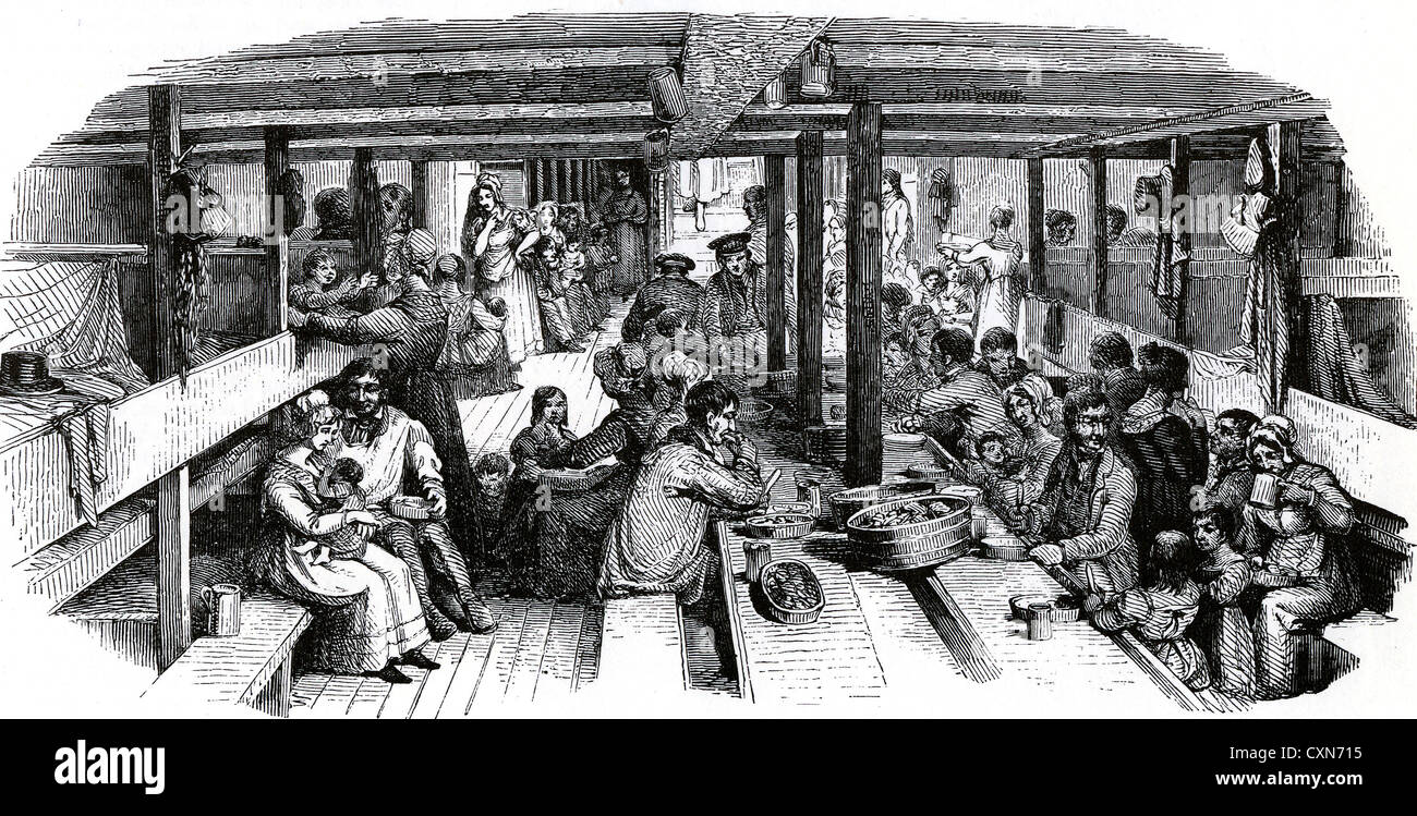 Los emigrantes británicos a Australia a bordo del San Vicente en 1844. Foto de stock