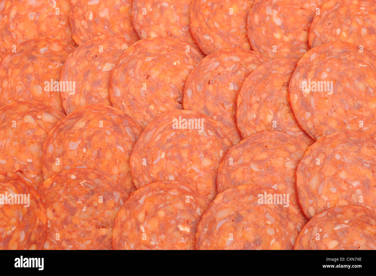 Rebanadas de pepperoni Foto de stock