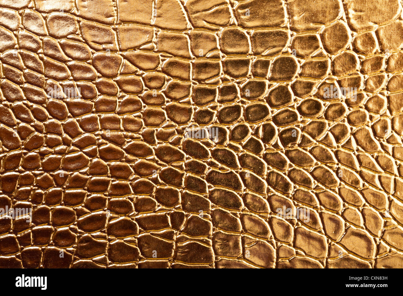 El tinte dorado de textura de piel de cocodrilo, closeup Foto de stock