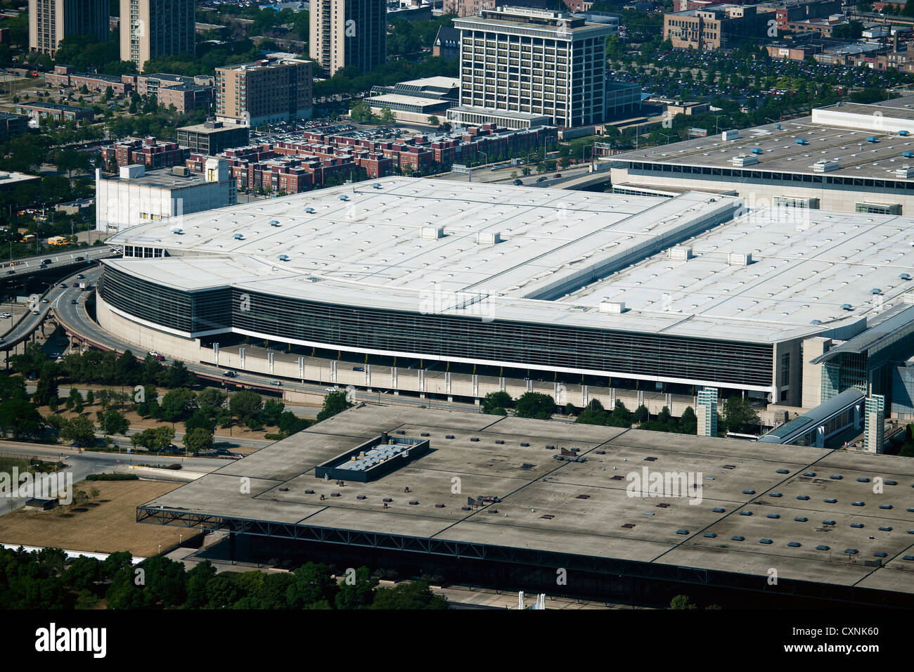Fotografía aérea McCormick Place convention center Chicago, Illinois Foto de stock
