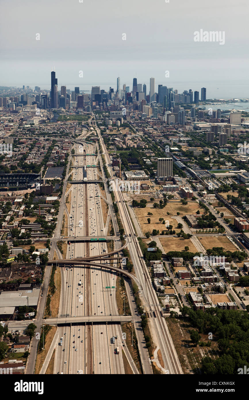 Fotografía aérea de la I-94, Chicago, Illinois Foto de stock