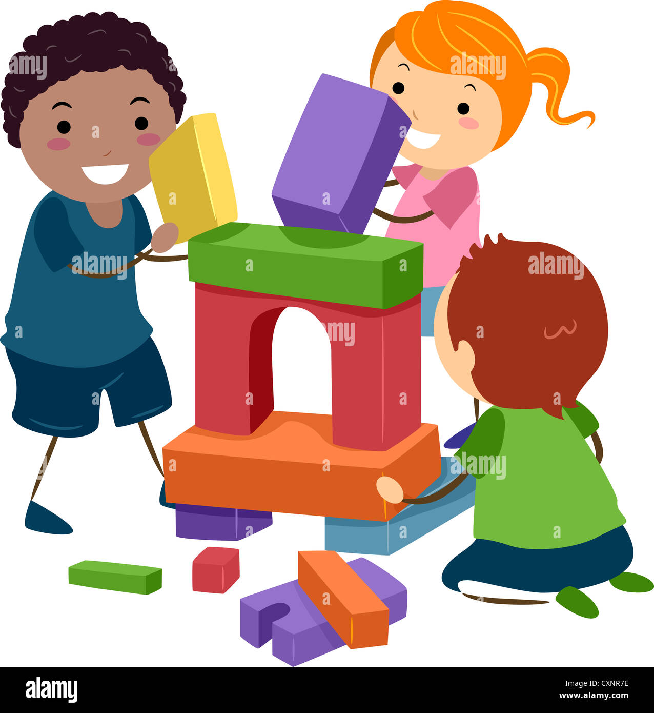 Ilustración de Stick niños jugando con bloques de construcción Fotografía  de stock - Alamy