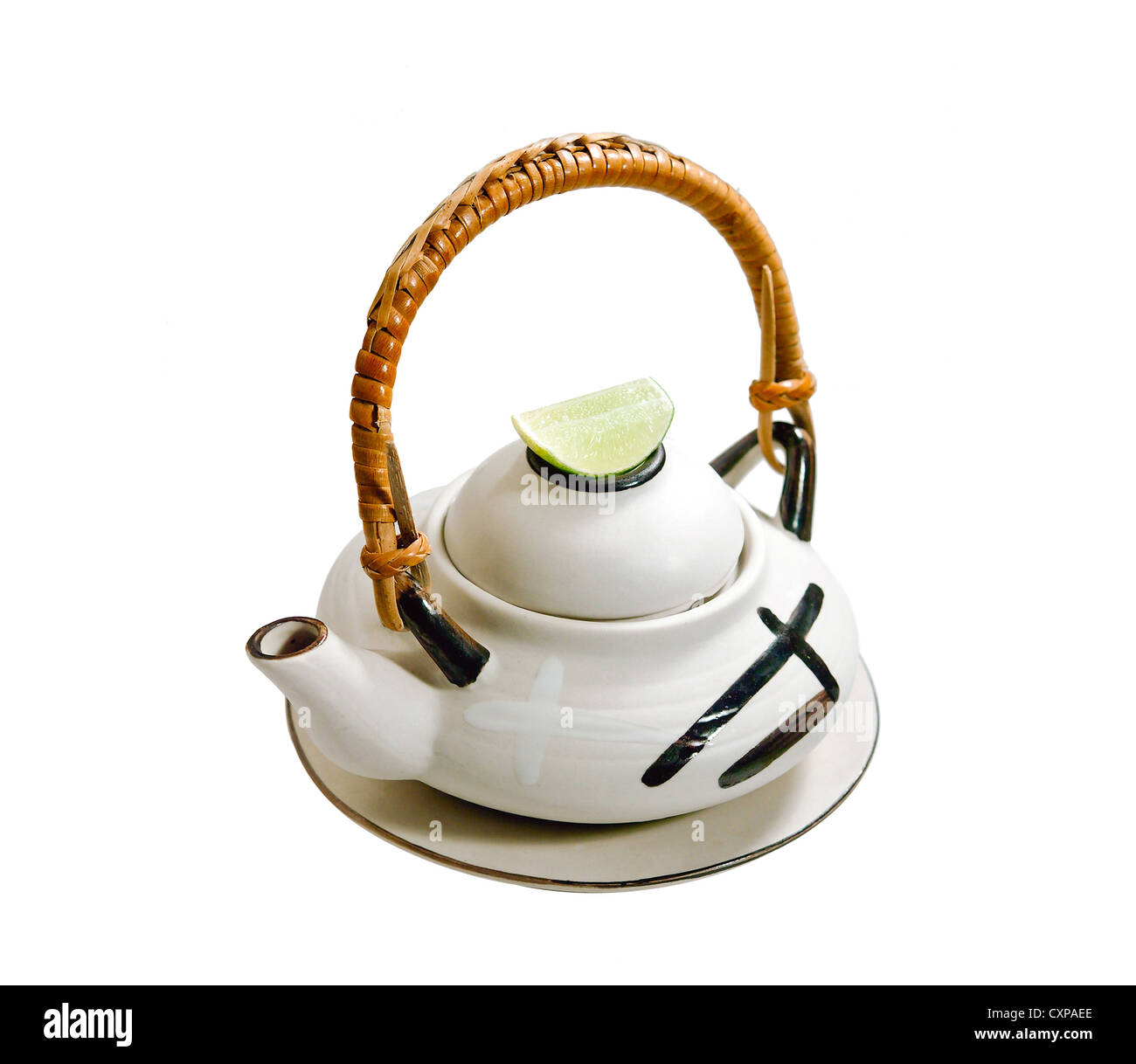 En la olla de té verde japonés blanco Foto de stock