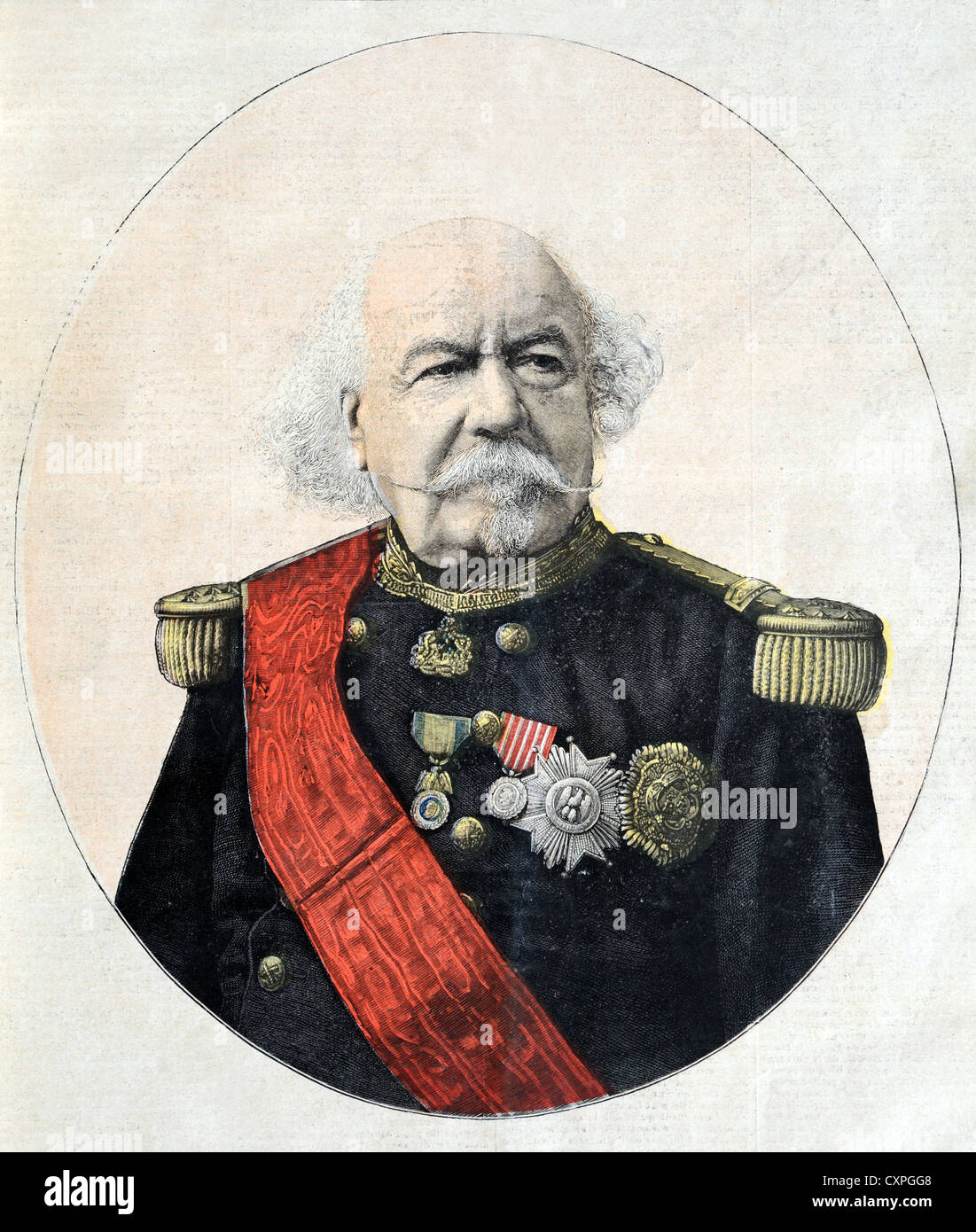 Retrato François cierto Canrobert (1809-1895) Mariscal de Francia con uniforme militar francés. Ilustración Vintage o Grabado Antiguo Foto de stock